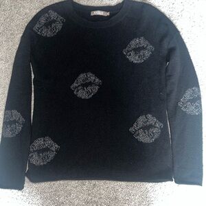 Brodie Cashmere Black Sweater with Silver Lips